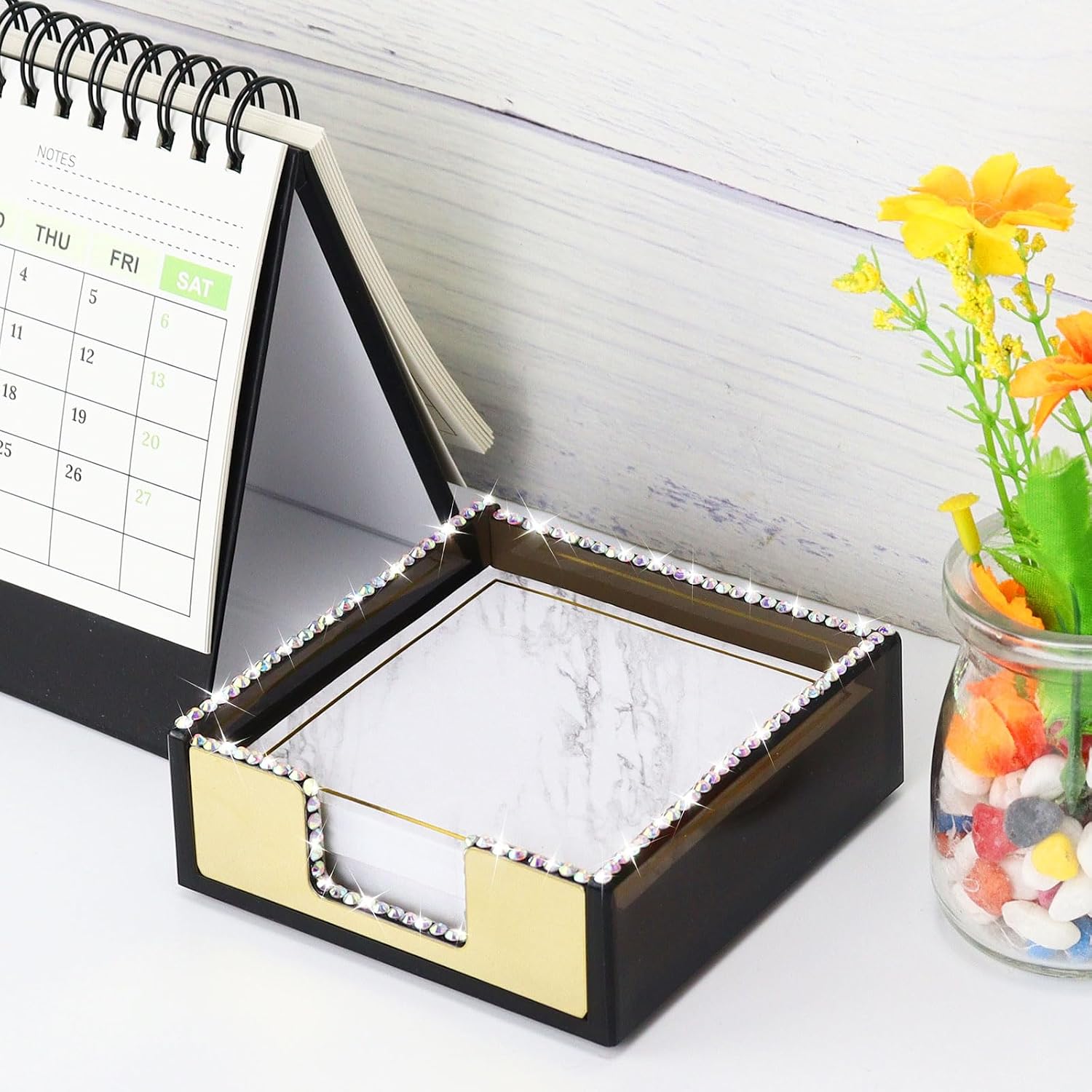 Buqoo Sticky Note Holder, Post It Note Dispenser Desk Organizer | Bling Postit Note Dispenser Post It Note Holder for Desk Acrylic Office Supplies
