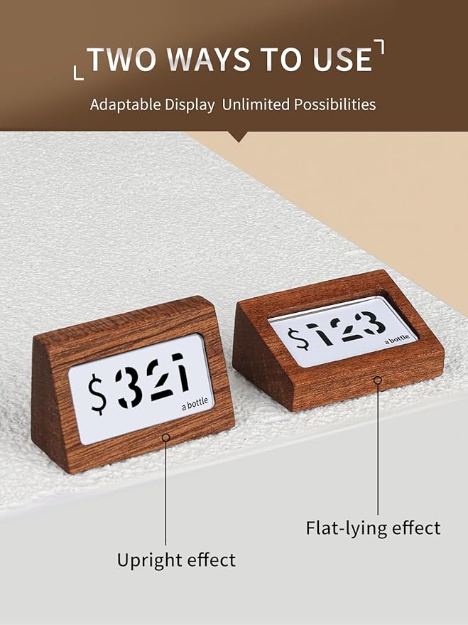 6 Pack Mini Wood Price Tag Label Holder Tabletop Stand or Recline Small Sign - Image 4