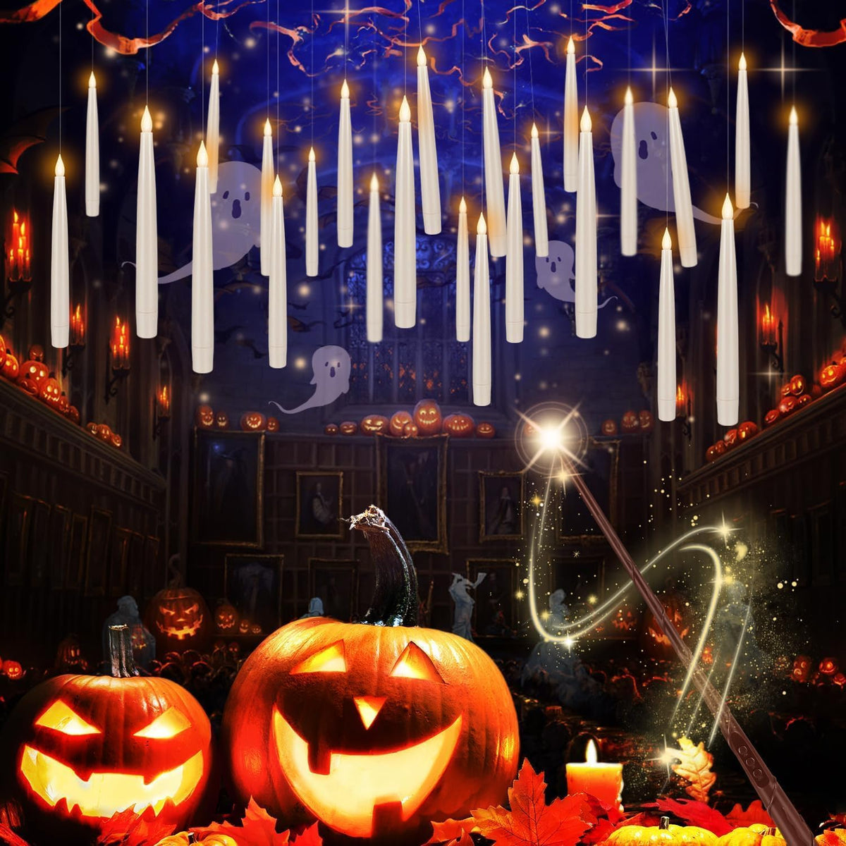 Onebird 36 Pcs Halloween LED Magic Hanging Floating Candles, Taper Flickering...