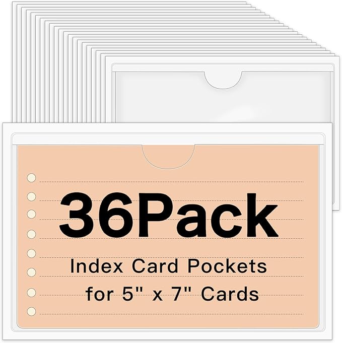 36 Pack Adhesive 5" x 7" Index Card Pockets by BESARME
