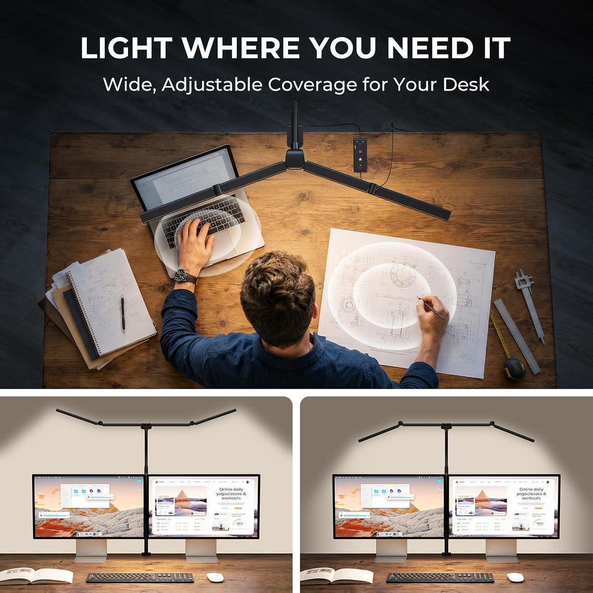 led desk lamps for home office, adjustable swing, close-up detail