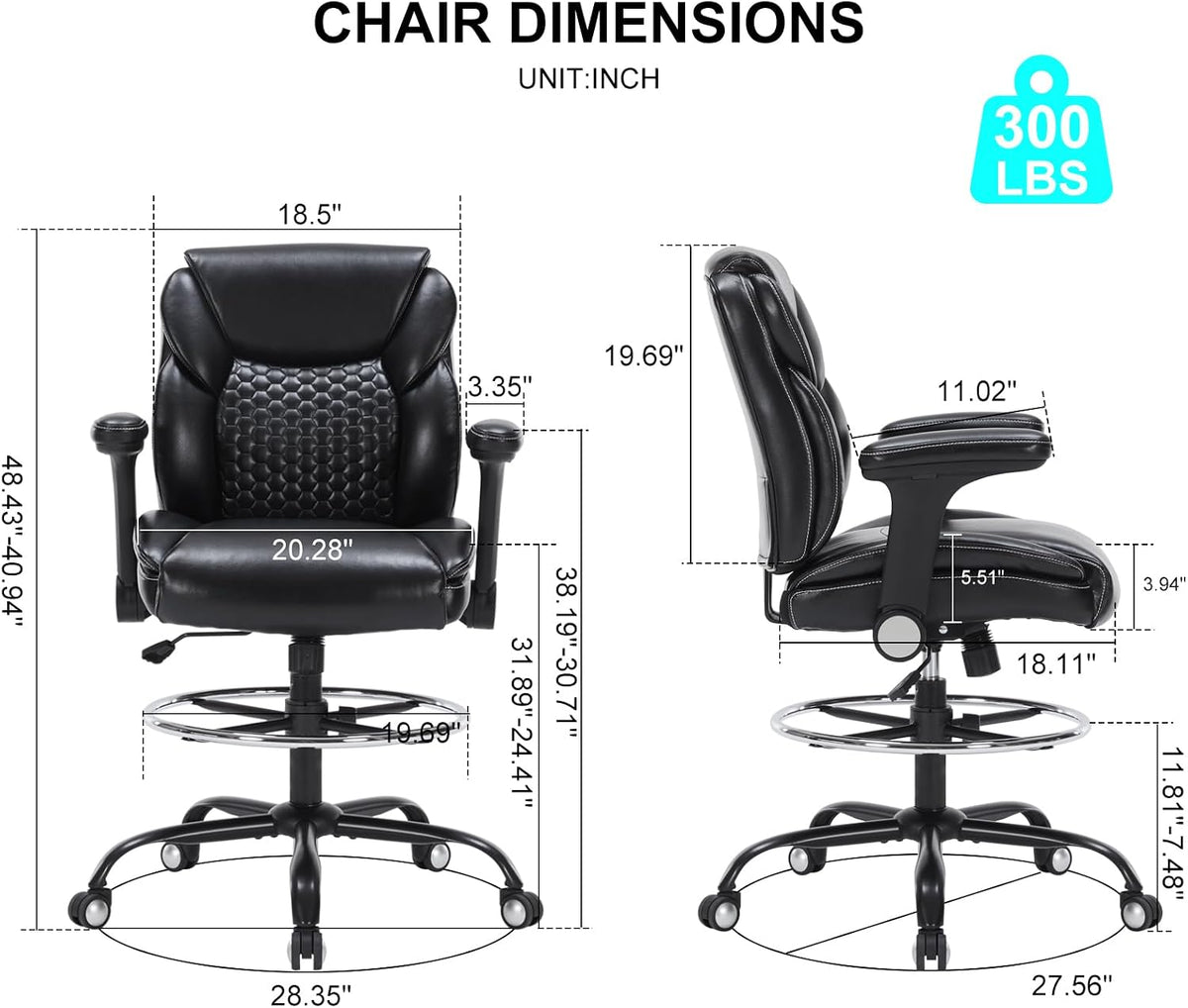 Drafting Chair, Tall Office Chair with Adjustable Armrests Mid-Back Standing ...