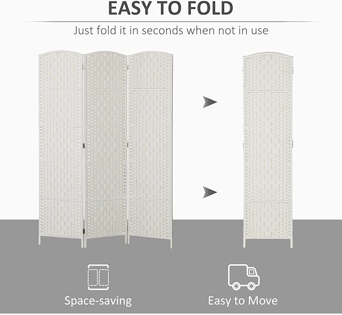 HOMCOM Room Divider, 3 Panel Folding Privacy Screen, 6FT Tall Portable Wicker - Image 3