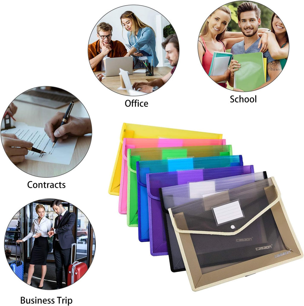 7 Pack B4 Plastic File Folders Waterproof Transparent Expandable File Folder - Purple&Pink&Yellow&Green&White&Blue&Black