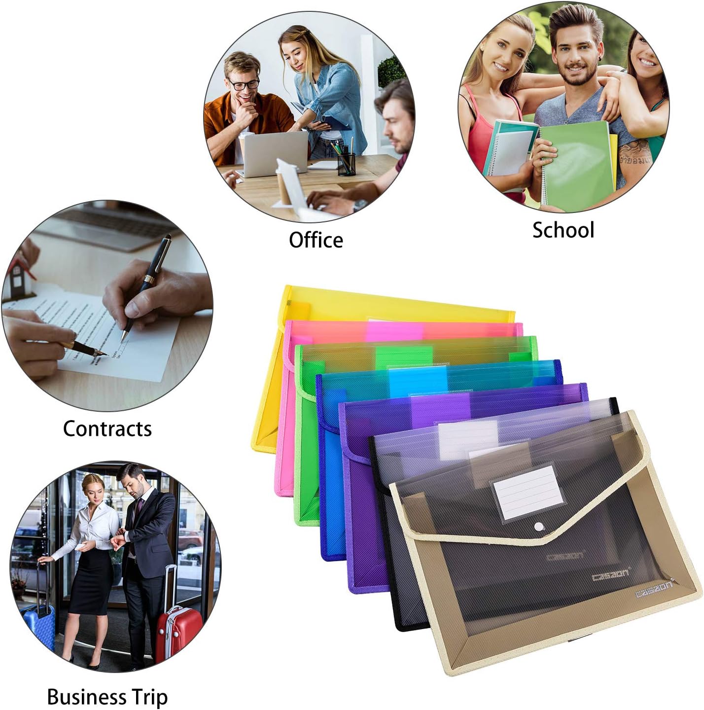 7 Pack B4 Plastic File Folders Waterproof Transparent Expandable File Folder - Purple&Pink&Yellow&Green&White&Blue&Black