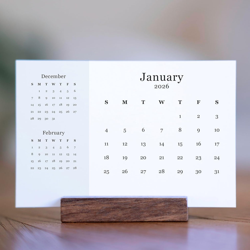 (2 Pack) Wood Calendar Stands - Desk Calendar Base - South American Walnut - Wooden Block - Monthly Desk Card Refill Holder - Office Home Gift Decor