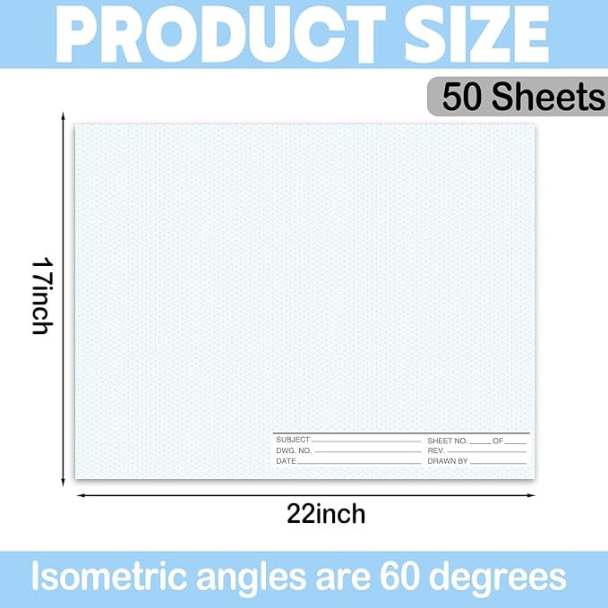 1 Pack 50 Sheets 22" x 17" Isometric Graph Paper Pad Landscape - Image 2