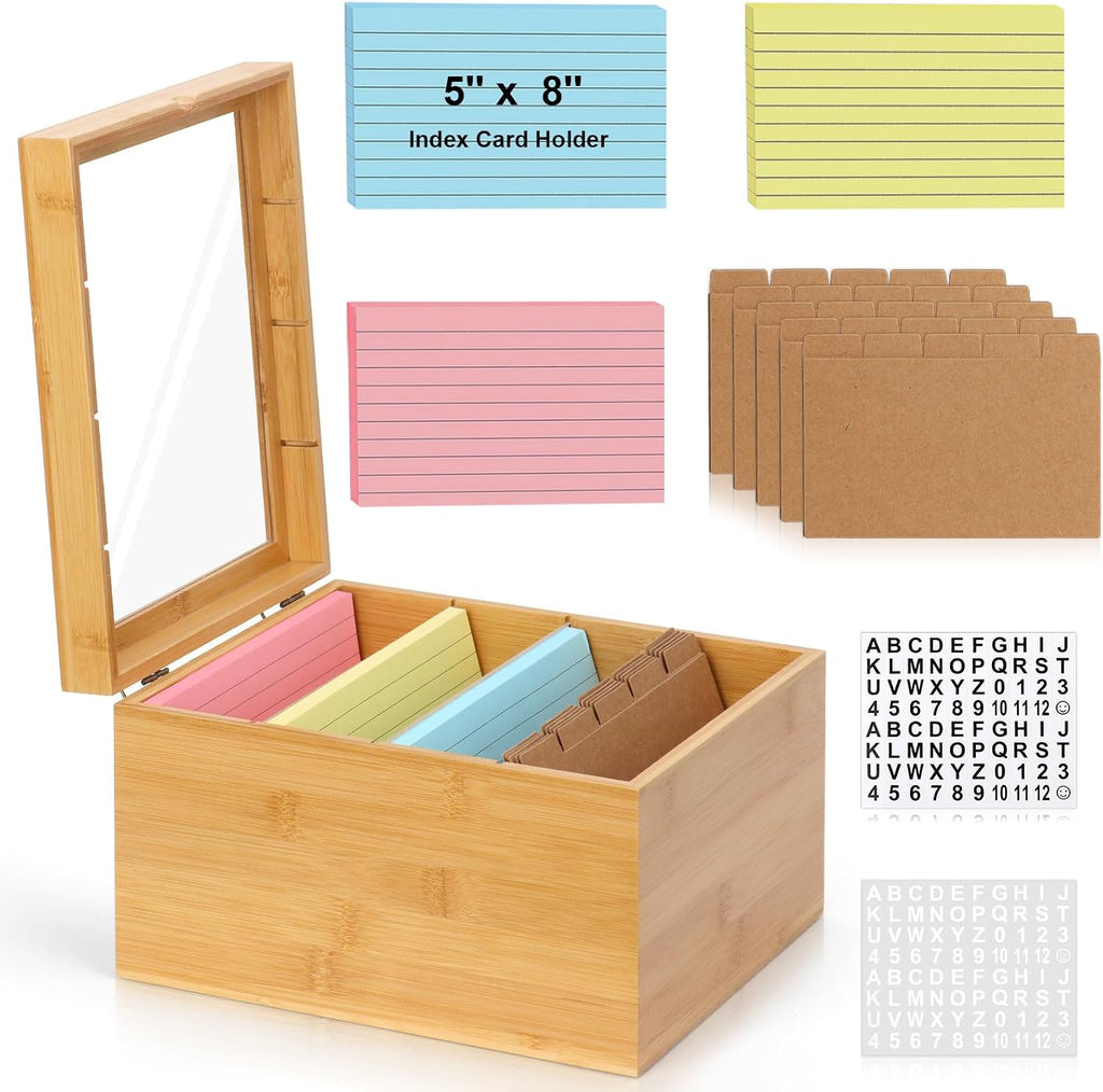 5x8 Index Card Holder with Dividers Bamboo Index Card Storage Box 4