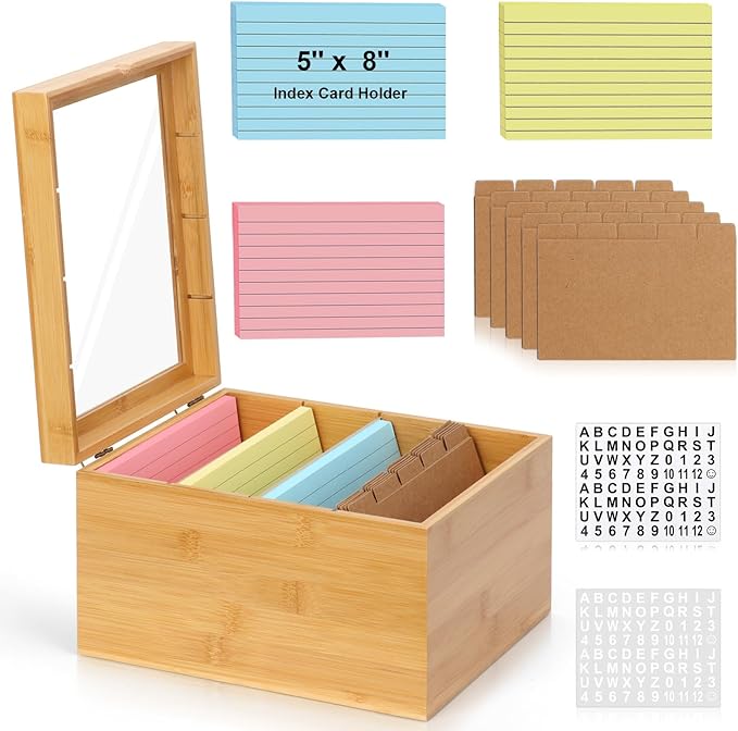 5x8 Index Card Holder with Dividers Bamboo Index Card Storage Box 4 by DLUGOPIS