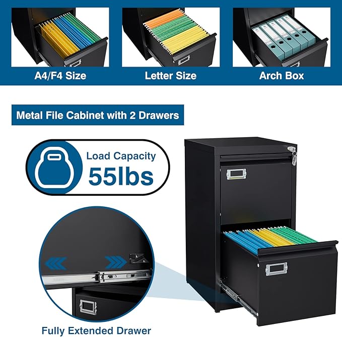 PEUKC 2-Drawer File Cabinet, 16.3" Deep Vertical Metal Filing Cabinet - Image 4
