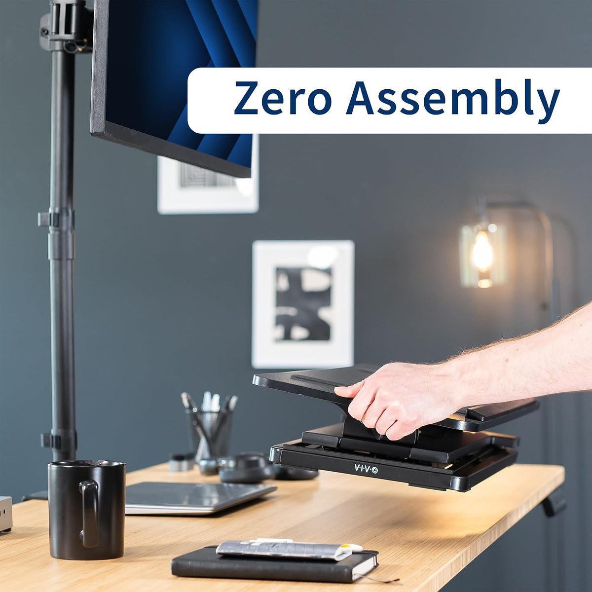 VIVO Black 30 inch Tilting Keyboard Height Adjustable Riser, Desk-TKR1