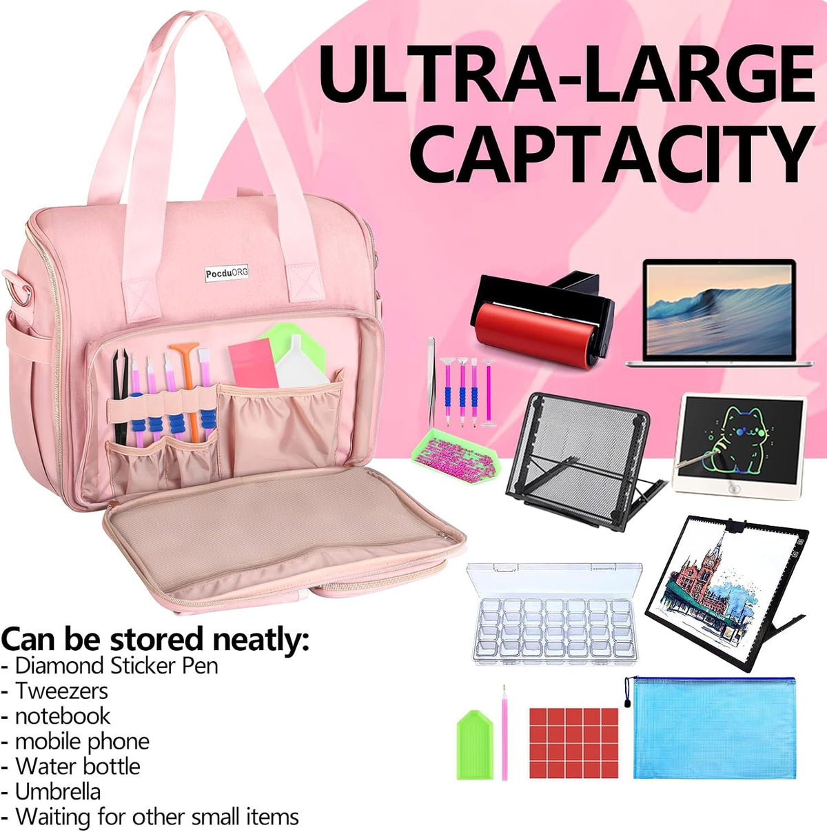 portable a4 light pad storage bag for diamond showing dimensions