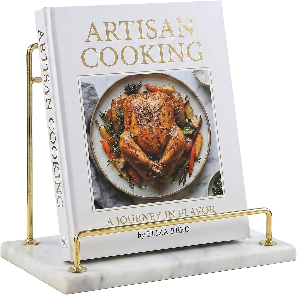 MyGift Modern Marble Cookbook Stand, Kitchen Countertop Recipe Holder Stand w...
