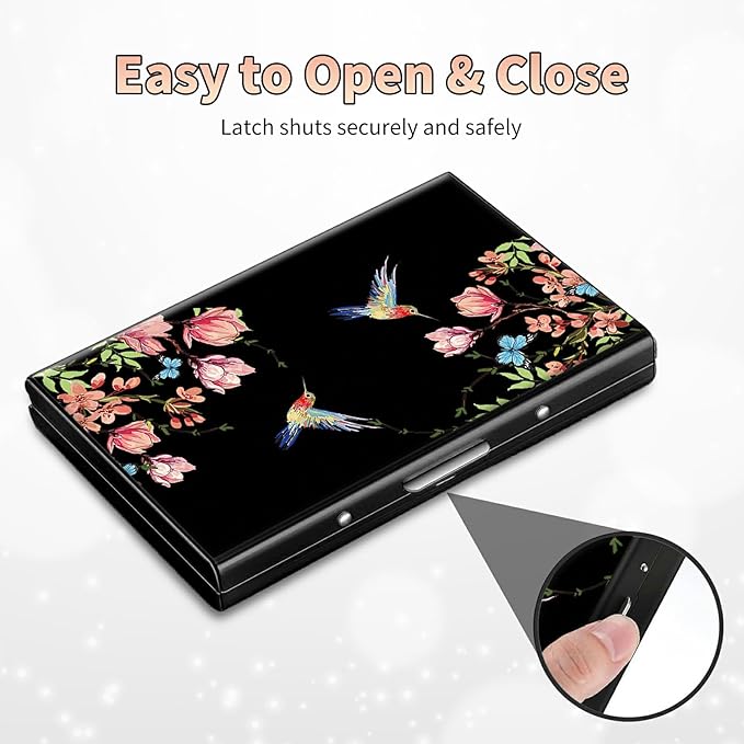 BWEGRHE Slim Credit Card Holder, Hummingbird Floral Sakura RFID Blocking Metal - Image 6