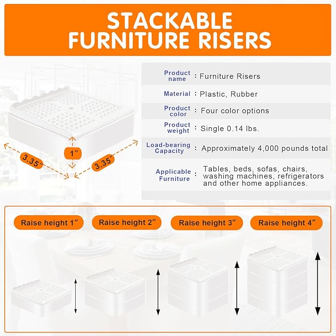 shouwuhho Furniture Risers, 8 Pack Bed Risers - Image 2