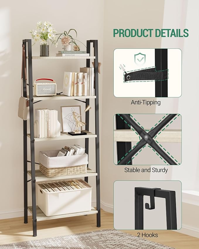 Hzuaneri Ladder Shelf, Bookshelf Bookcase, Freestanding Corner Storage Shelve - Image 7