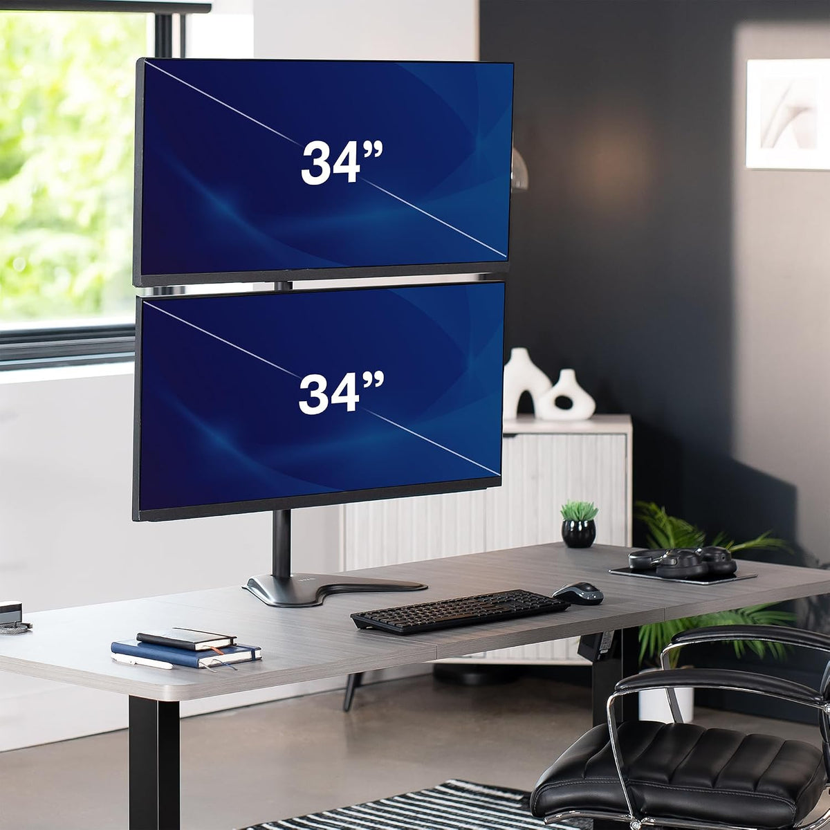 vivo dual monitor desk stand free-standing lcd mount shown in use