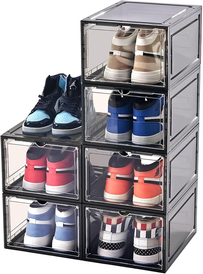 KEFA XL Shoe Storage Box, 6 PACK Shoe Boxes Clear Plastc Stackable Organizer by KEFASTORAGEBOX