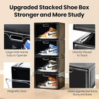 Amllas 8 Pack Shoe Boxes Black Plastic Stackable, Large Shoe Storage Organizer - Image 3