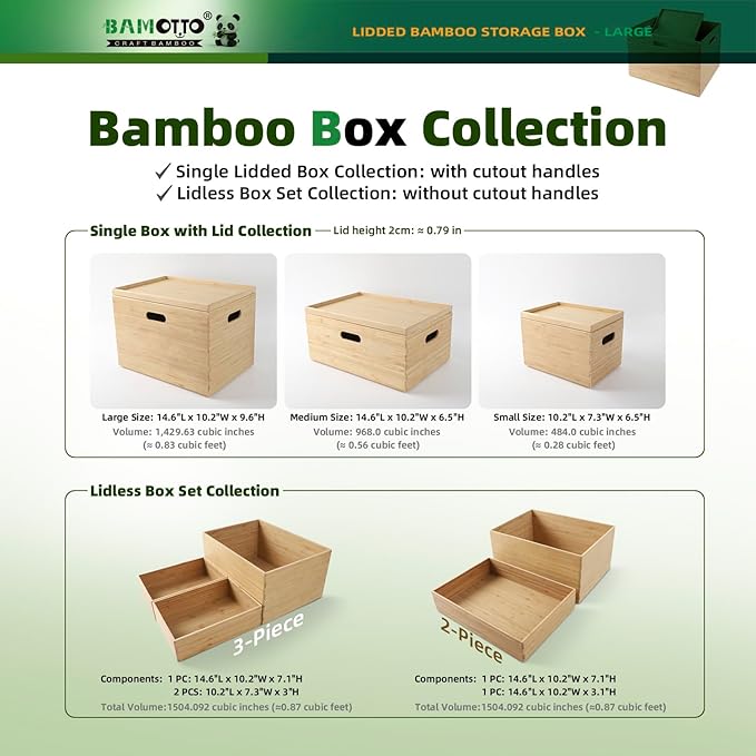 BAMOTTO Lidded Bamboo Storage Bins & Box/Cube/Basket, Home Kitchen and Office - Image 7