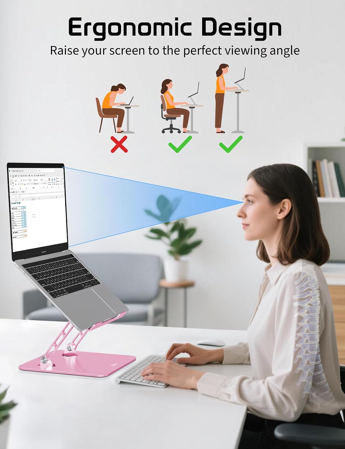 Adjustable Aluminum Laptop Stand for Desk,Ergonomic Riser, Pink
