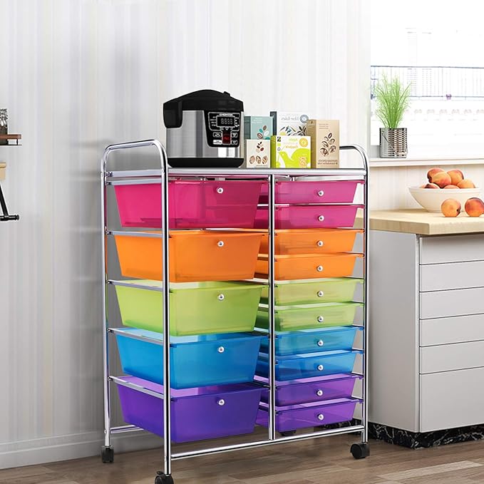 HAPPYGRILL 15-Drawer Rolling Cart, Storage Carts - Image 2