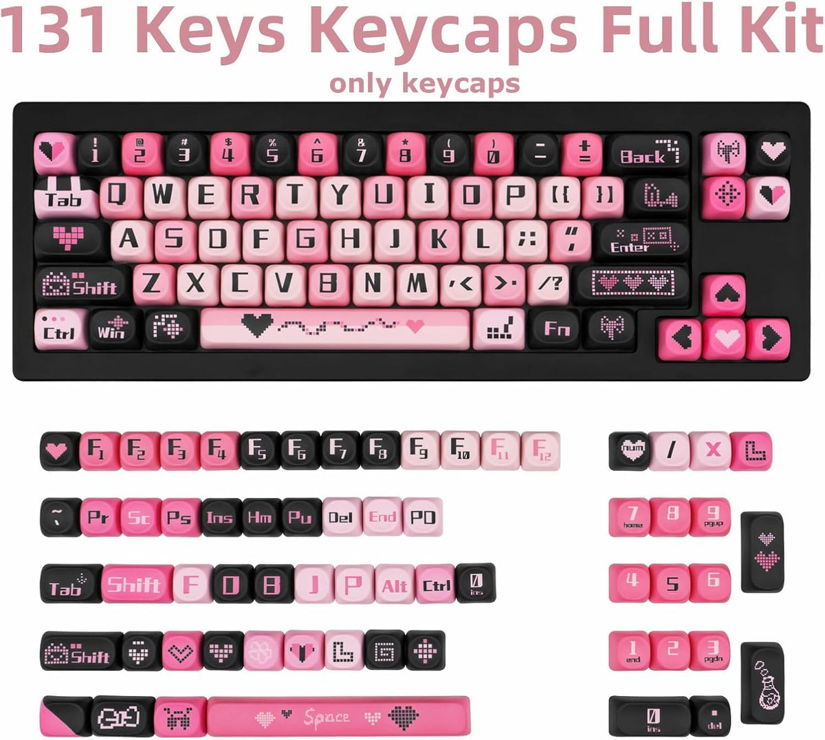 PBT Keycaps Black Pink Love Cute 131 Keys Key Cap for Cherry MX