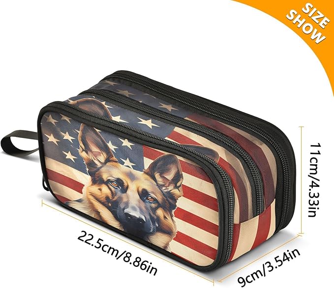 BOENLE Dog German Shepherd American Flag Pencil Case Box Boys Girls Large - Image 4