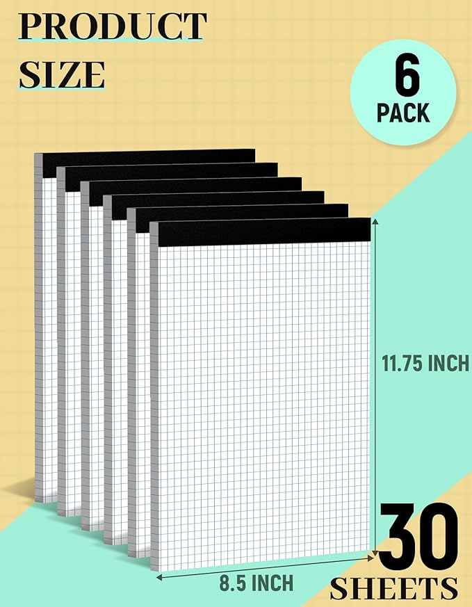 Aidunmis Graph Paper 8.5 x 11, 6 Pack, 4x4 Graph Ruled, Grid Paper 8-1/2 x 11 - Image 2
