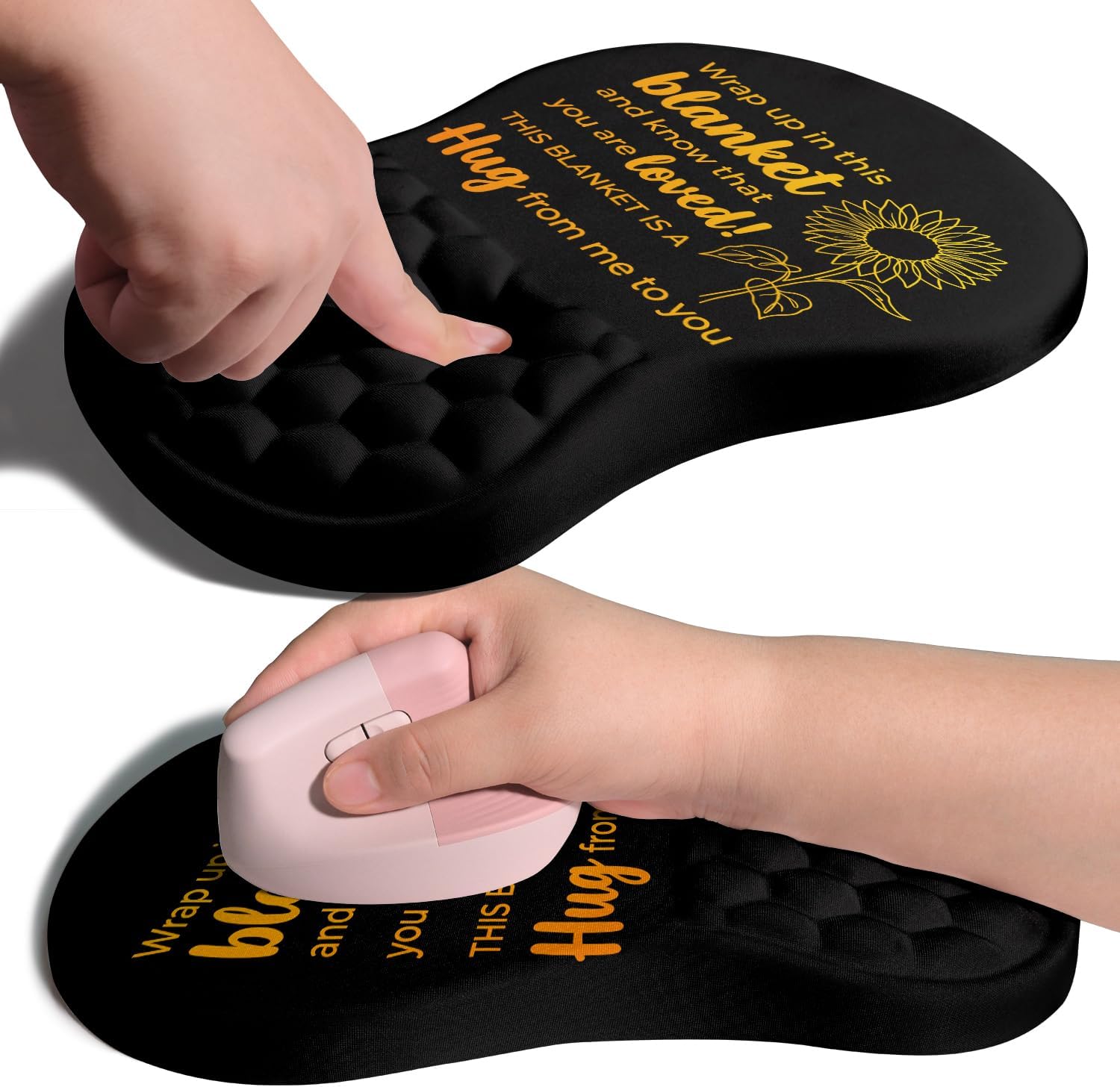 Ergonomic Joint Wrist Support Mouse Pad with Memory Foam Cushion Massage Bump, Carpal Tunnel Pain Relief Mousepad Slope Design for Wrist Rest, 11.8x7.9 in, Hug You and Me