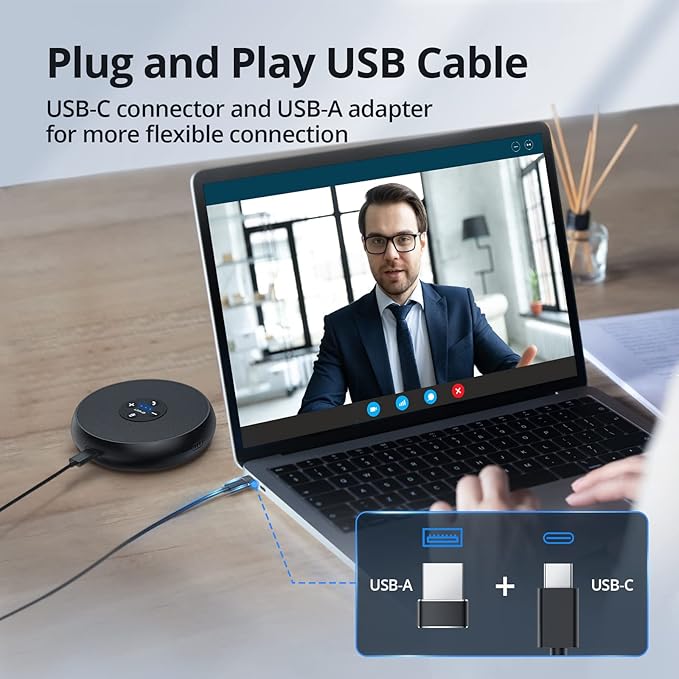 EMEET USB Speakerphone, M1A Zoom Certified AI Mics 360°Voice Pickup USB Type - Image 6