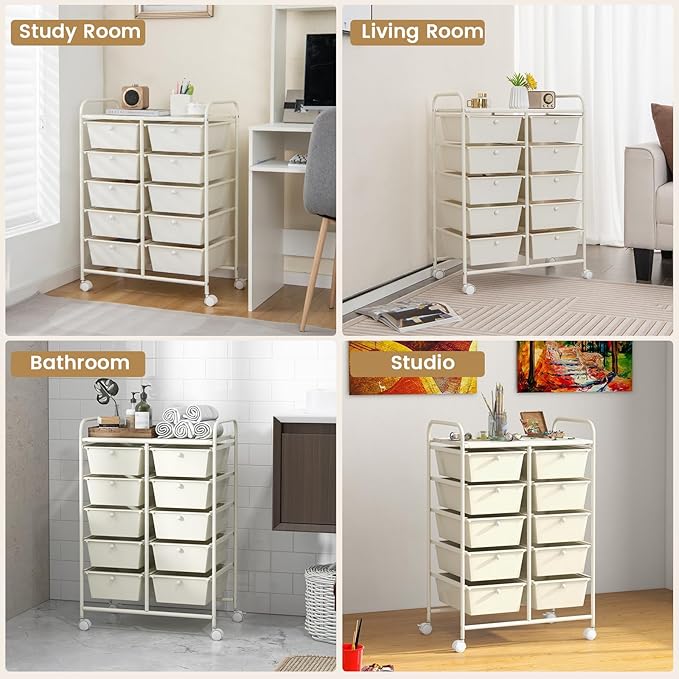 HAPPYGRILL 10-Drawer Rolling Storage Cart, Storage Organizer Cart - Image 7