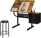 JYH Art Table Craft Drawing Desk - Adjustable Drafting Table with Stool and 3 Drawers for Painters, Artist, Tiltable Workstation for Painting, Writing Crafting in Home Office Studio, Black