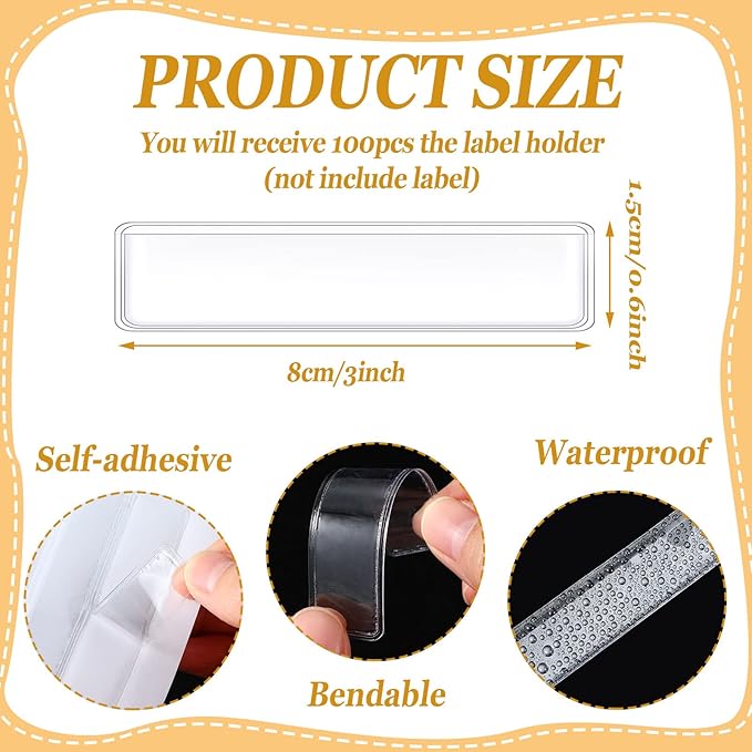 Jeyiour 100 Pcs Label Holders Adhesive Nameplate Pockets Storage Bin Labels - Image 2