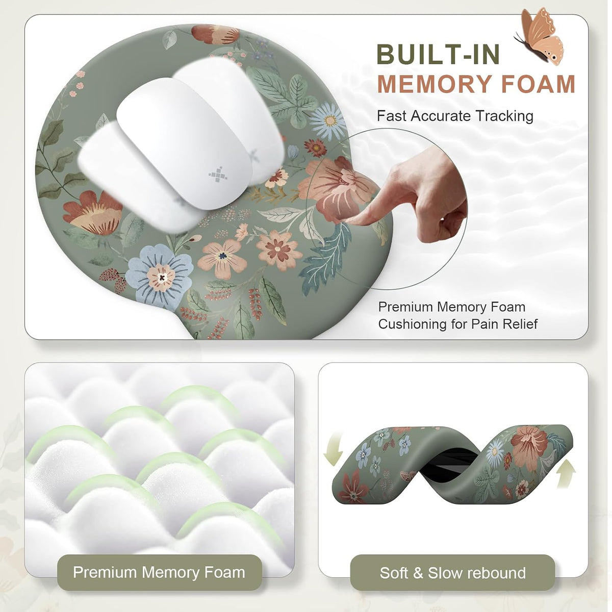 iLeadon Mouse Pad Set and Keyboard Wrist Rest, Floral Scalloped Desk Mat