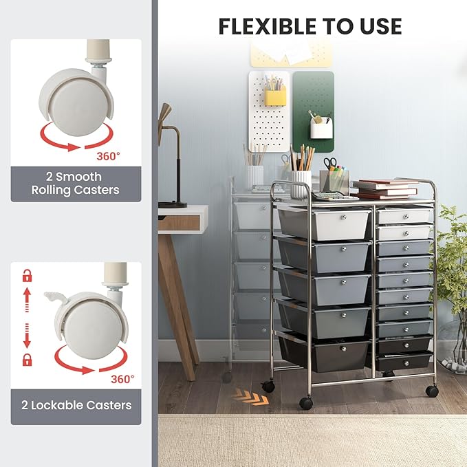 GOFLAME 15-Drawer Rolling Storage Cart, Craft Storage Cart - Image 5