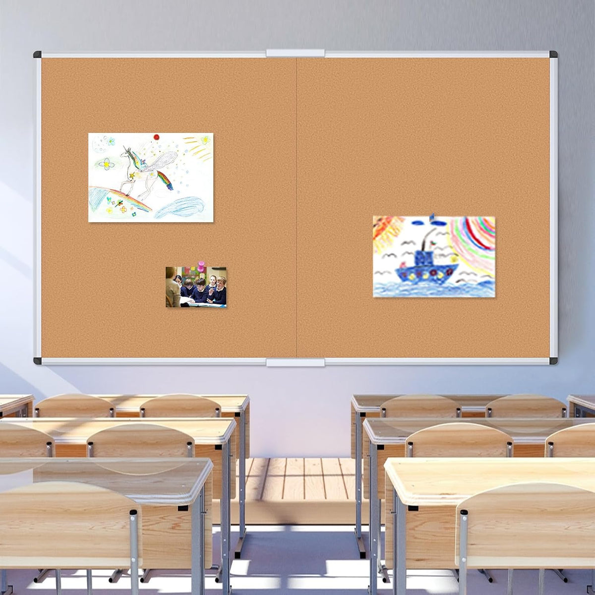 VIZ-PRO Cork Bulletin Board/Foldable Noticeboard, 48 X 36 Inches, Silver Alum...