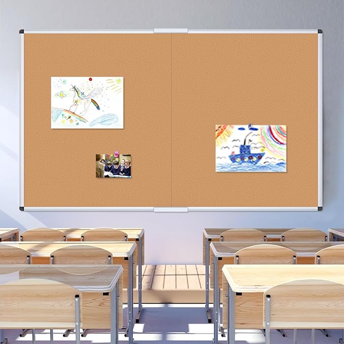 VIZ-PRO 60" x 48" Large Cork Bulletin Board, Foldable & Wall-Mounted Notice Pin - Image 6