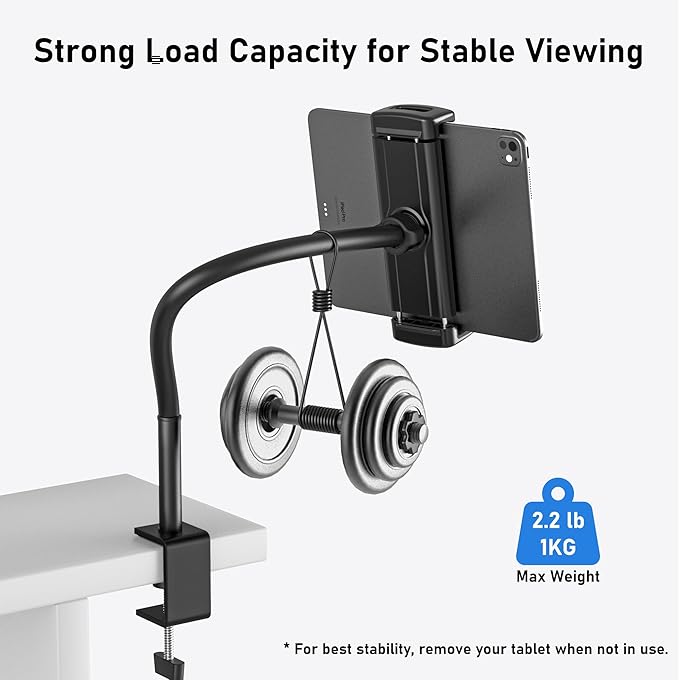 TeQable Tablet Stand for Desk, Gooseneck iPad Holder Clamp Mount, 360° - Image 5