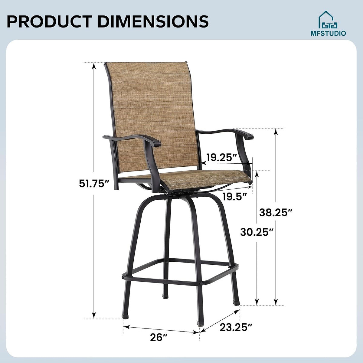 MFSTUDIO Outdoor Swivel Bar Stools Set of 4, Brown