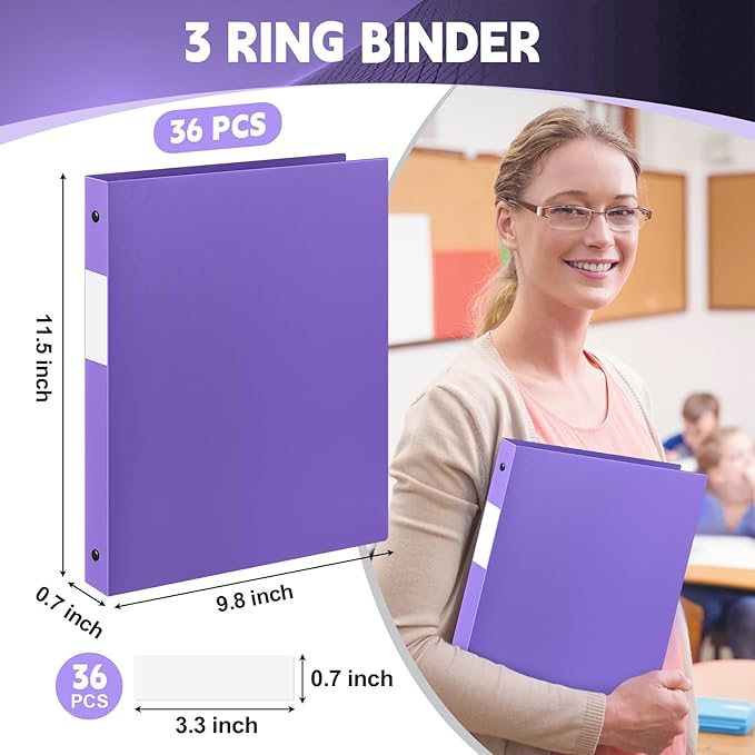 Henoyso 36 Pcs 3 Ring Binder 0.5 Inch Round Fits Letter Size 8.5'' x 11'' Paper - Image 2