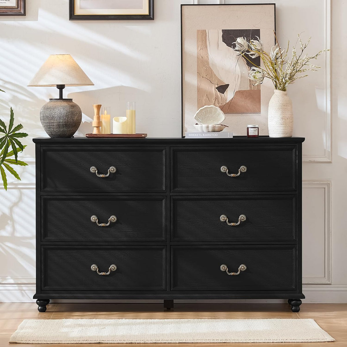 Joaxswe Farmhouse 6 Drawers Dresser for Bedroom, Vintage 54" Wide Chest ...