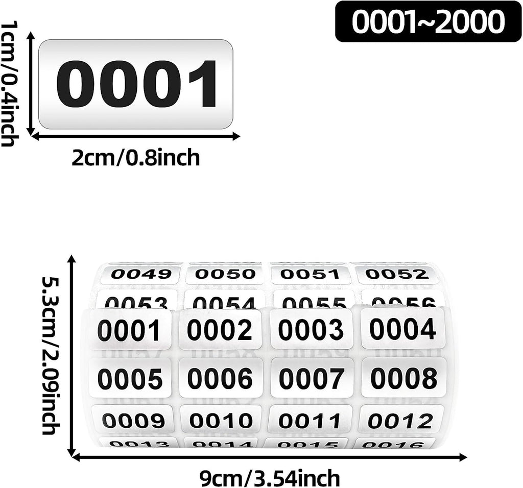 Continuous Digital Sticker Label 0001-2000, Waterproof and Durable Serial Number Label Sticker, Number Stickers for Item Classification, Inventory Management, Document Numbering (Silver)
