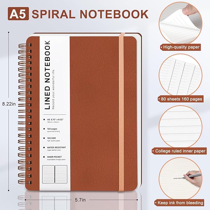 ABERLLS Brown Lined Spiral Journal Notebook - Image 2