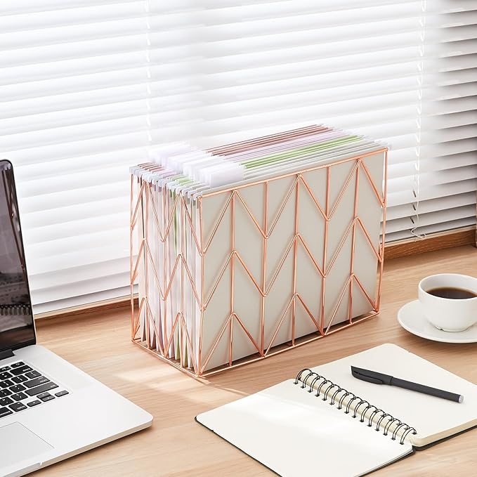 Fei Bi 1 Pack Metal Hanging Rose Gold File Organizer, Storage Box, Office and - Image 6