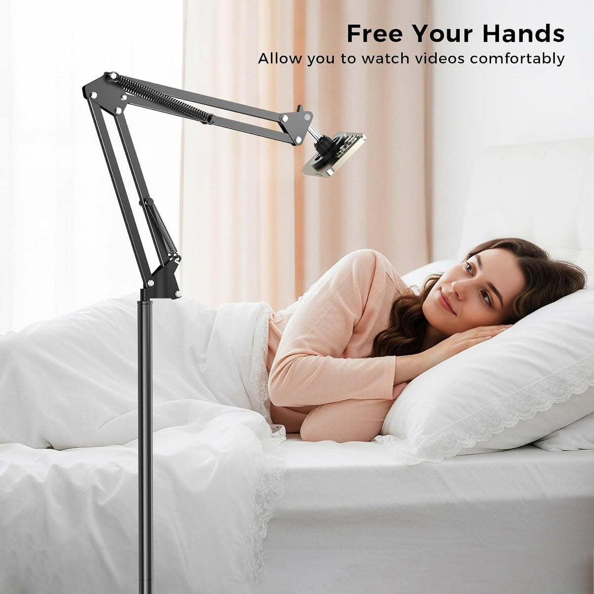 Floor Magnetic Bed Phone Holder for Laying Down, Bedside Stand for Kindle