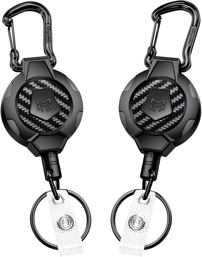 MNGARISTA 2-Pack Retractable Keychain, Heavy Duty 10 OZ Retraction 3K Carbon by MNGARISTA