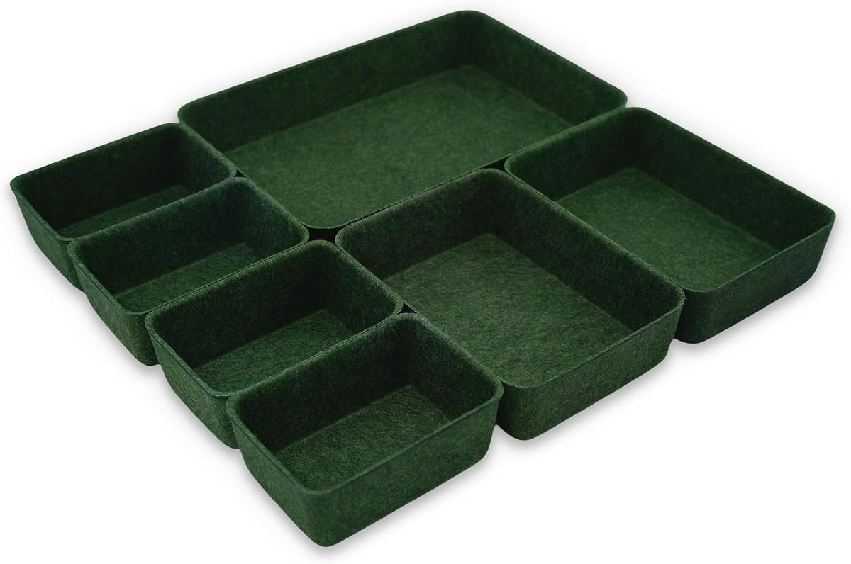 Welaxy 7-Piece Felt Drawer Organizer Bins, Dividers Tray Set, Forest Green