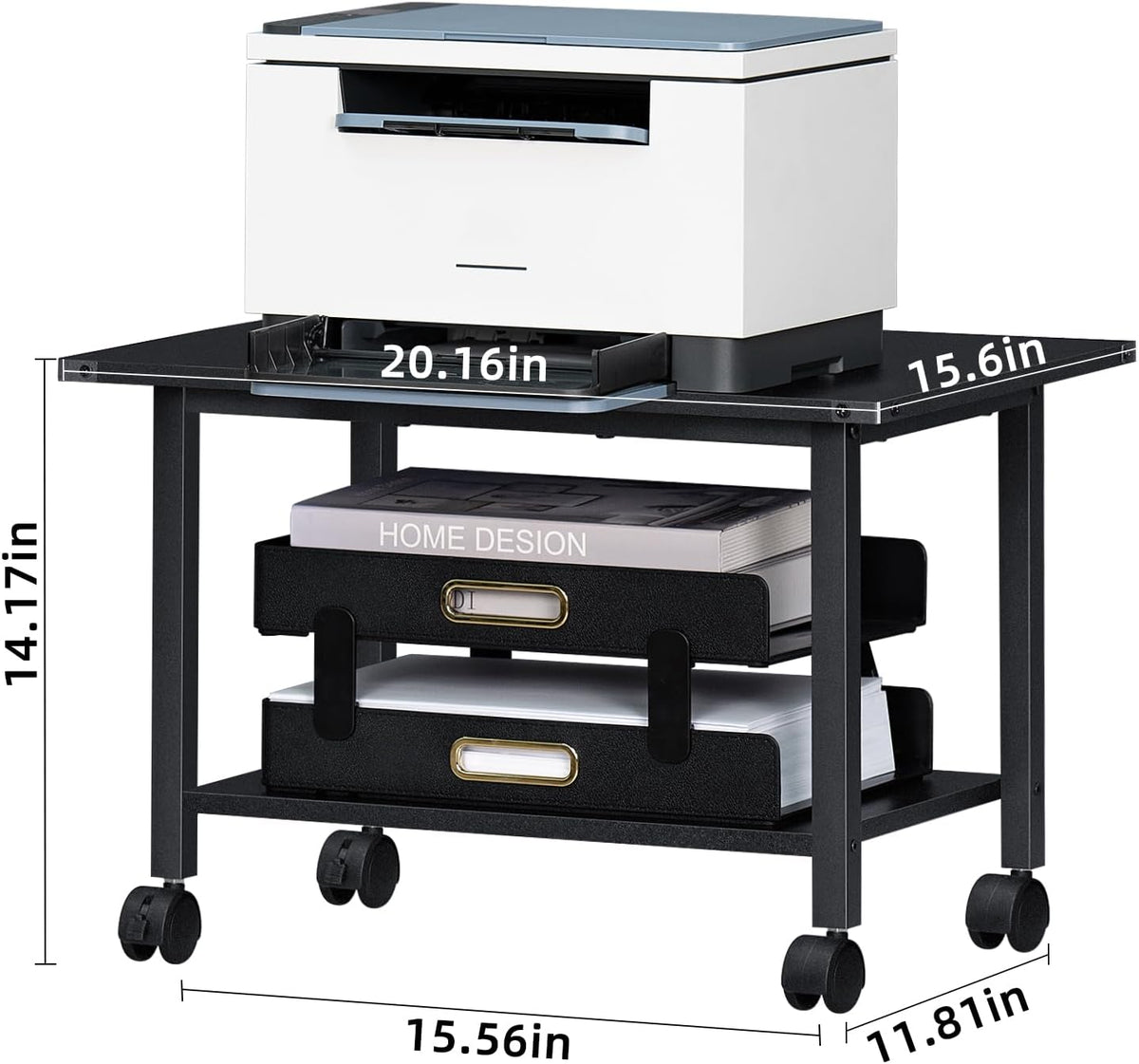 Lerliuo Under Desk Printer Stand, 2-Tier Industrial Mobile Printer Table with...