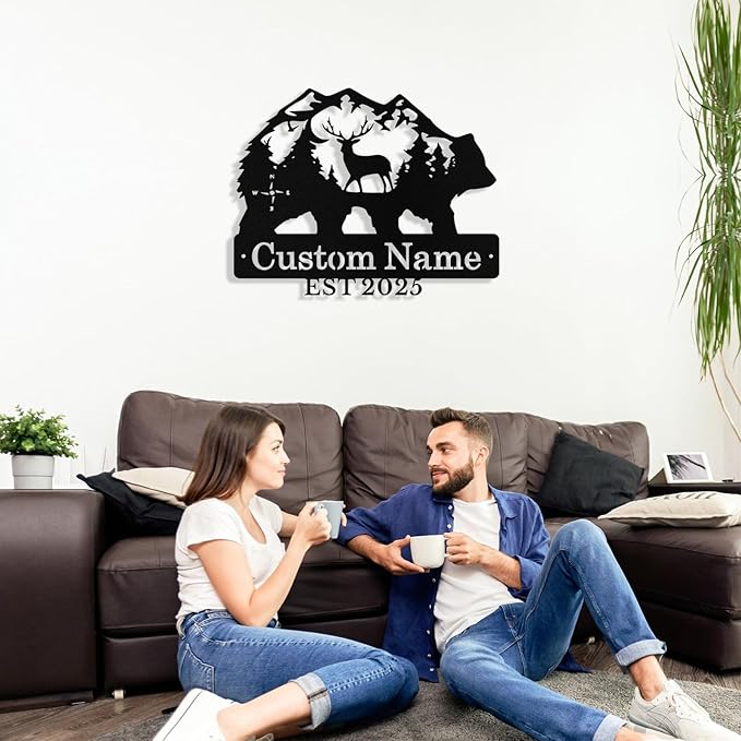 Custom Bear & Deer Metal Sign, Custom Bear Metal Wall Art Decor, Personalized - Image 3